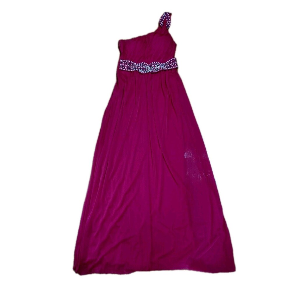 City Triangles Red Beaded 1-Shoulder Formal Evening Gown Dress Size 7 Prom Dance